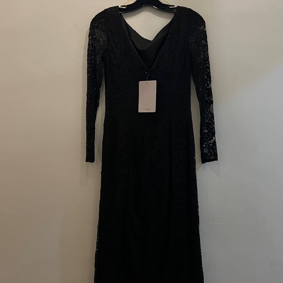 Js Collection bird embroidered V- back slim midi dress with illusion lace sleeve - Picture 8 of 9